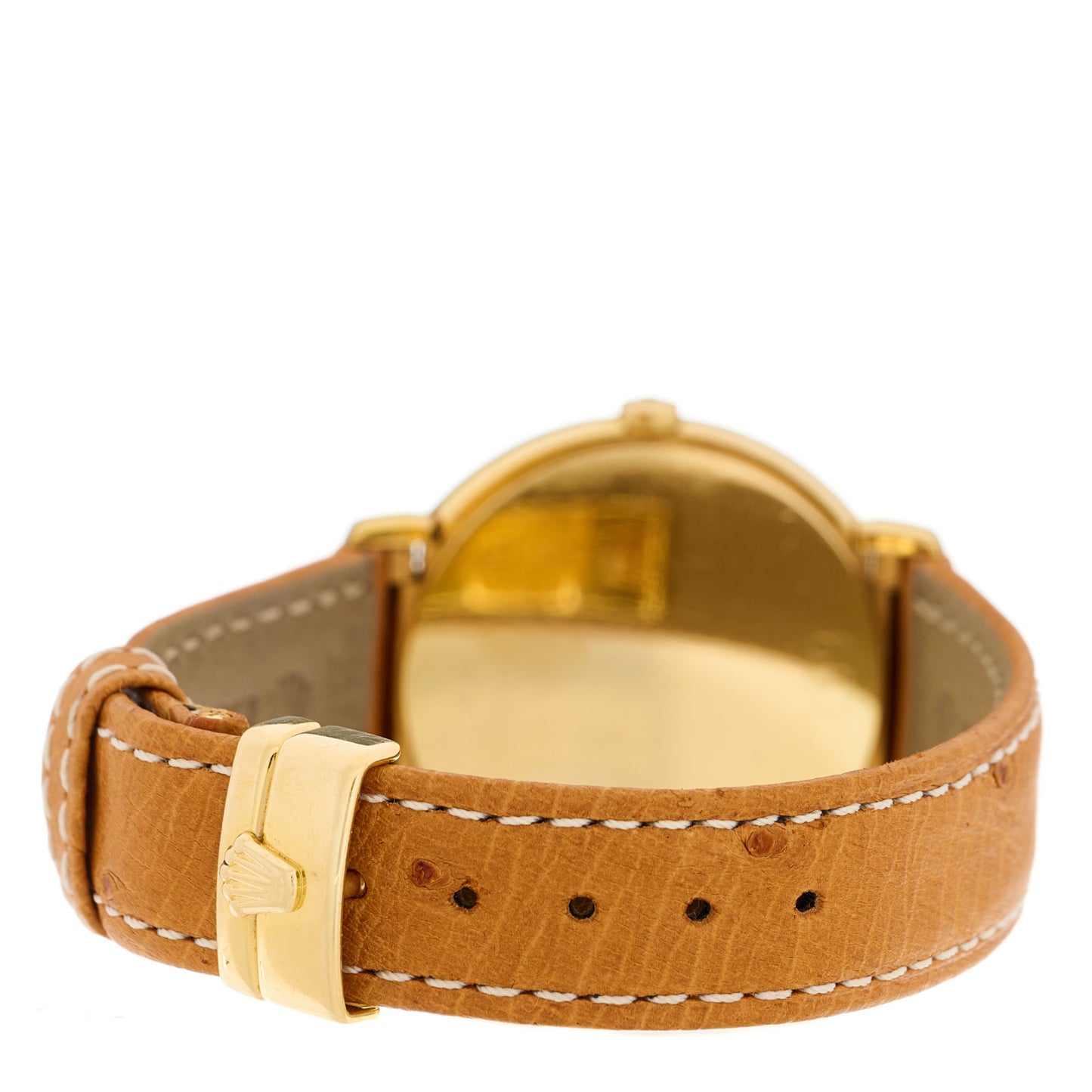18K Yellow Gold Ostrich 33mm Cellini Quartz Watch Brown 6622