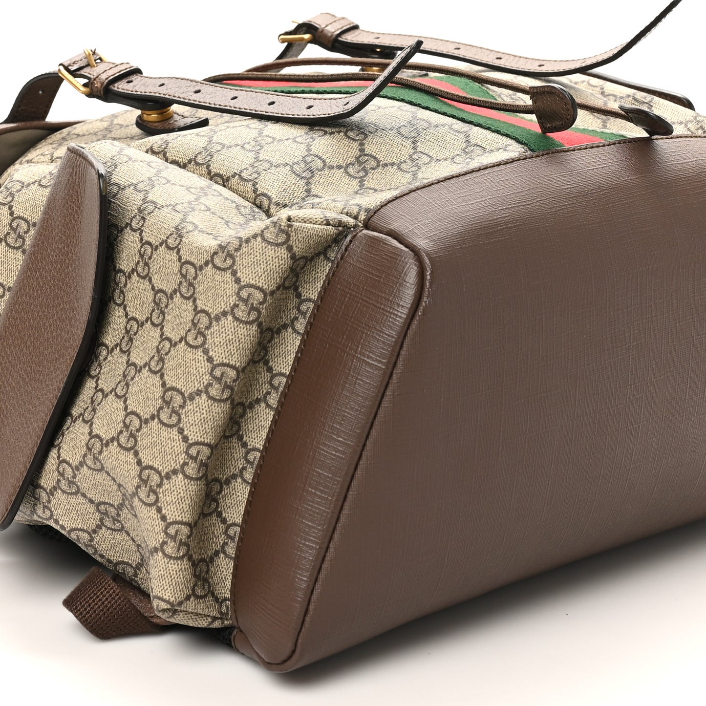 GG Supreme Monogram Medium Ophidia Double Buckle Backpack Brown