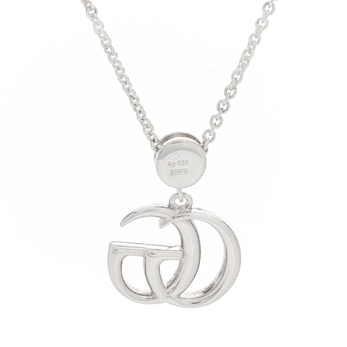 Gucci Sterling Silver Blue Topaz Mother of Pearl Turquoise Double GG Pendant Necklace 4 of 5