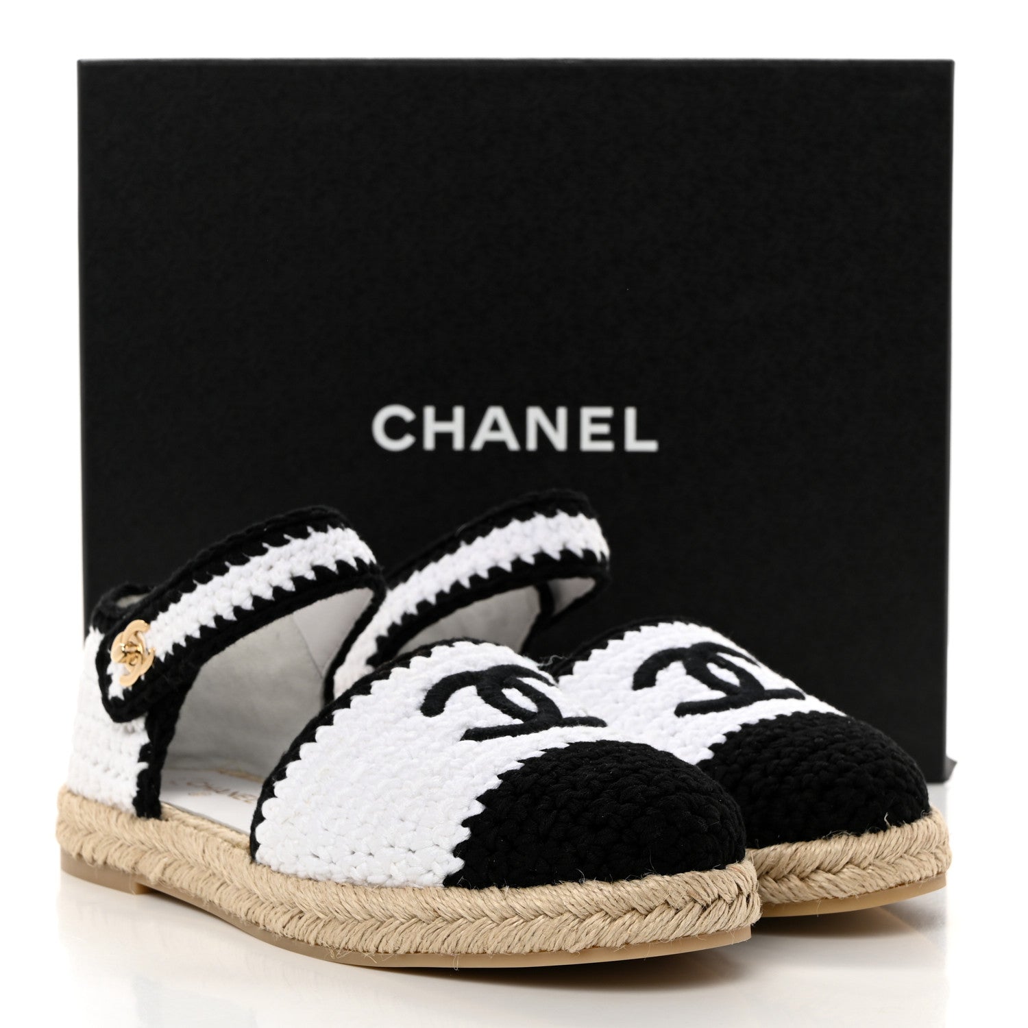 Chanel Braided Knit Cap Toe CC Ankle Strap Espadrilles 39 White Black 9 of 9