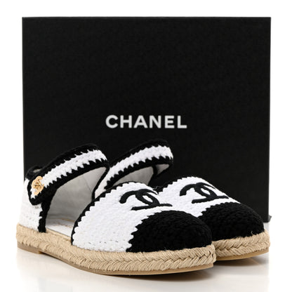 Chanel Braided Knit Cap Toe CC Ankle Strap Espadrilles 39 White Black 9 of 9