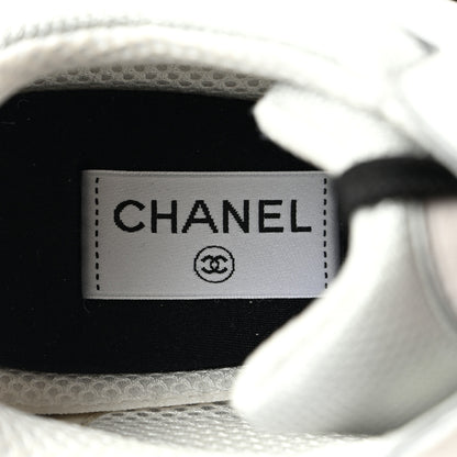 Chanel Mesh Suede Calfskin Mens CC Sneakers 44 White Silver Light Grey 6 of 9