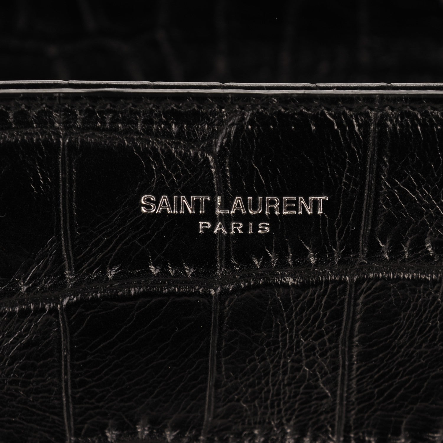 Saint Laurent Calfskin Crocodile Embossed Small Cabas Rive Gauche Black 6 of 8