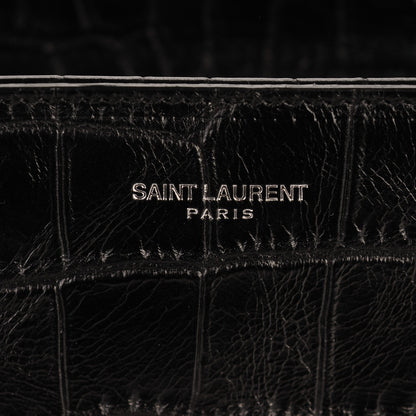 Saint Laurent Calfskin Crocodile Embossed Small Cabas Rive Gauche Black 6 of 8