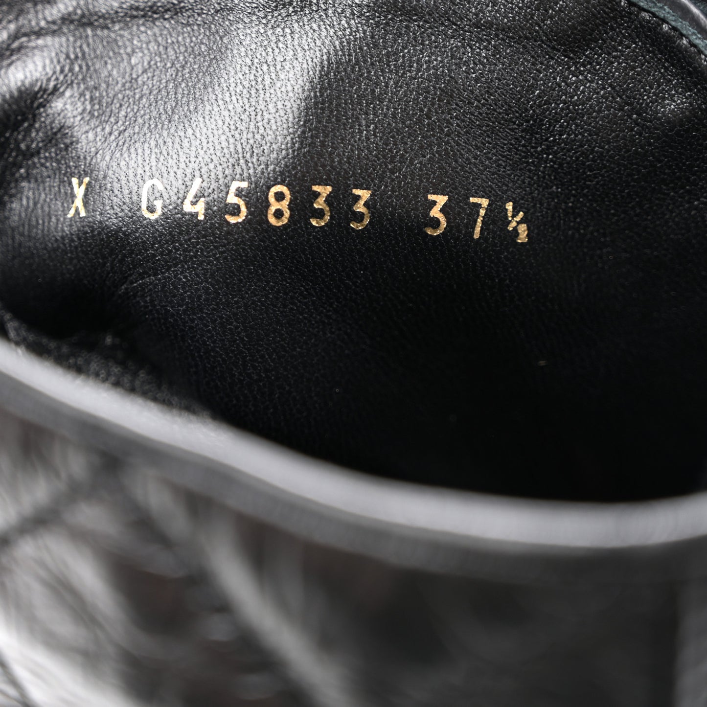 Shiny Calfskin Quilted Lace Up Combat Boots 37.5 Black