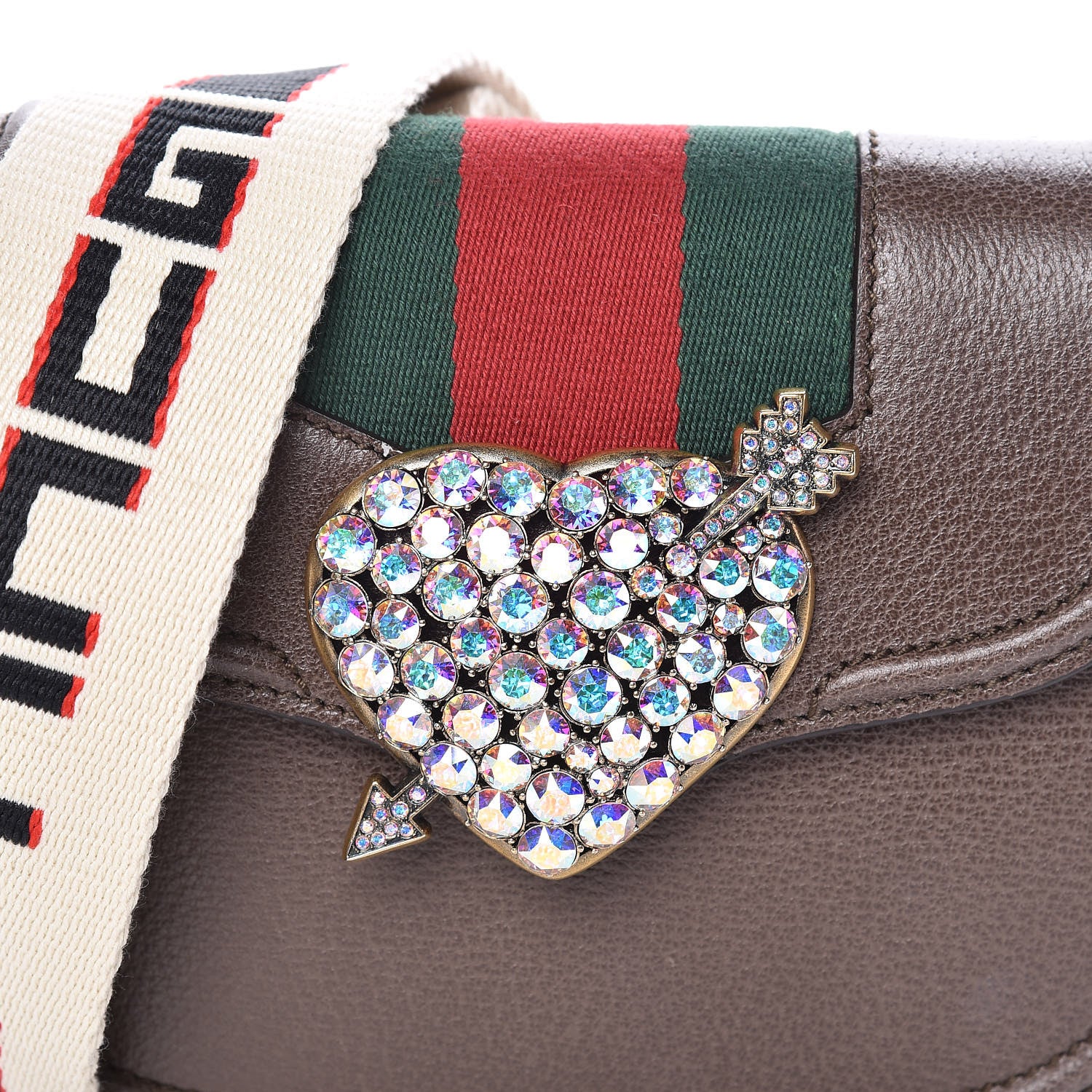 Gucci Textured Calfskin Web Crystal Heart Stripe Small Totem Shoulder Bag New Acero 14 of 14
