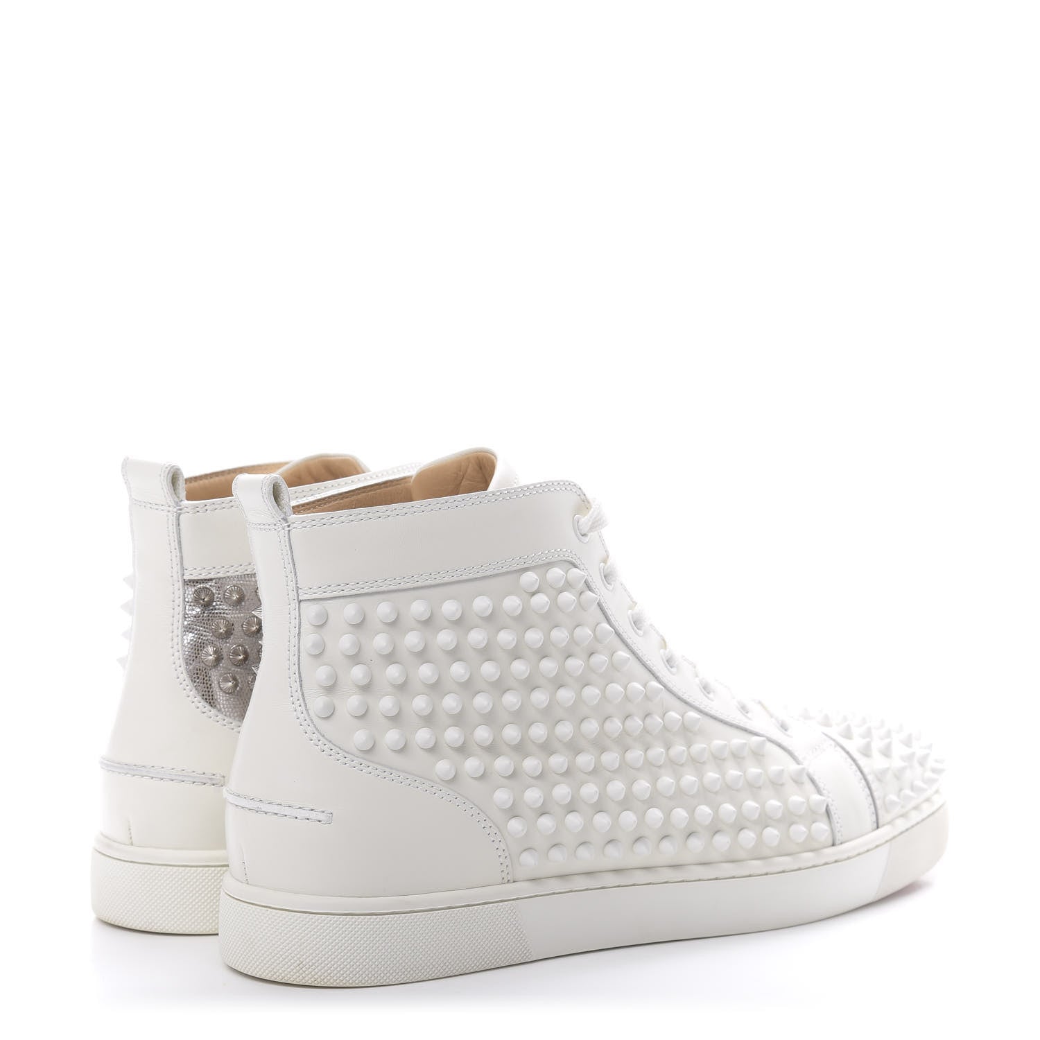 Christian Louboutin Calfskin Laminato Dino Spikes Yang Louis Flat Sneakers 44 Latte Silver 4 of 14