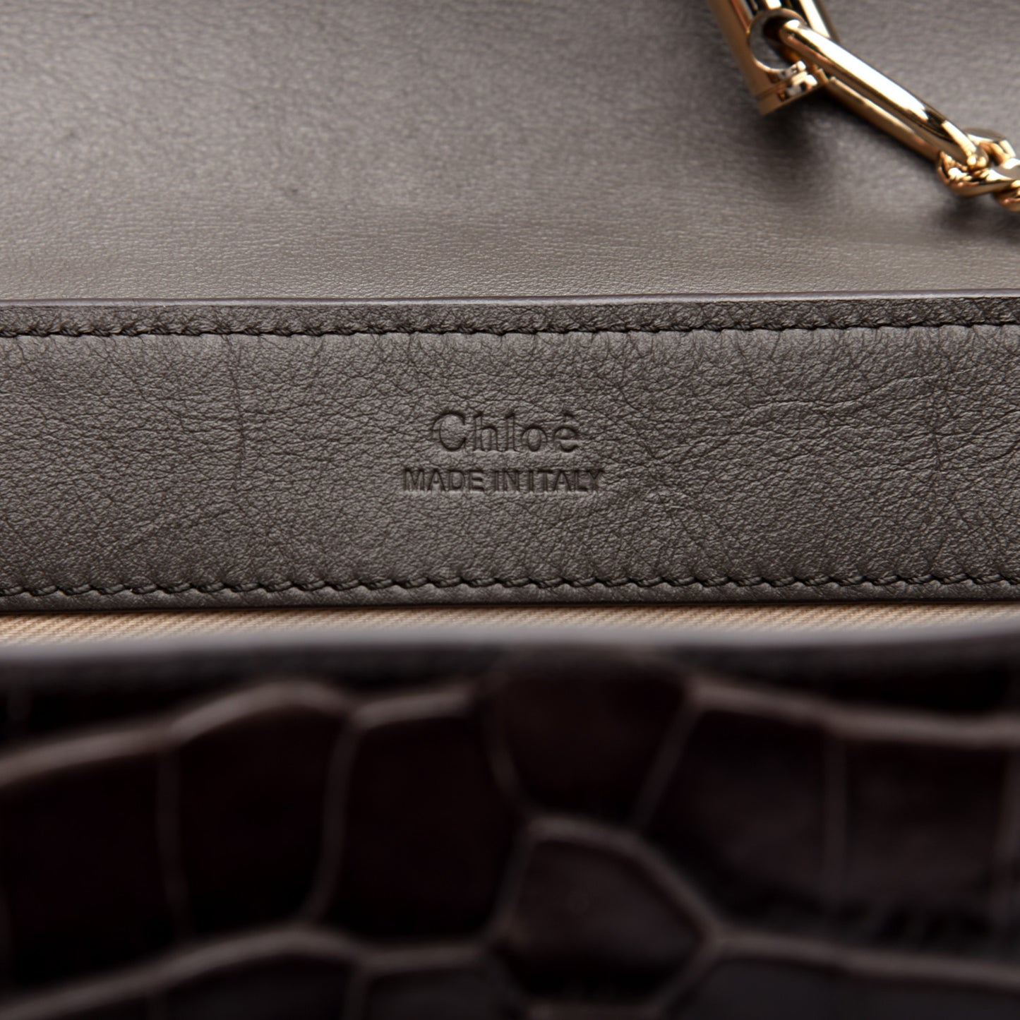 Calfskin Crocodile Embossed Small Faye Day Shoulder Bag Profound Brown