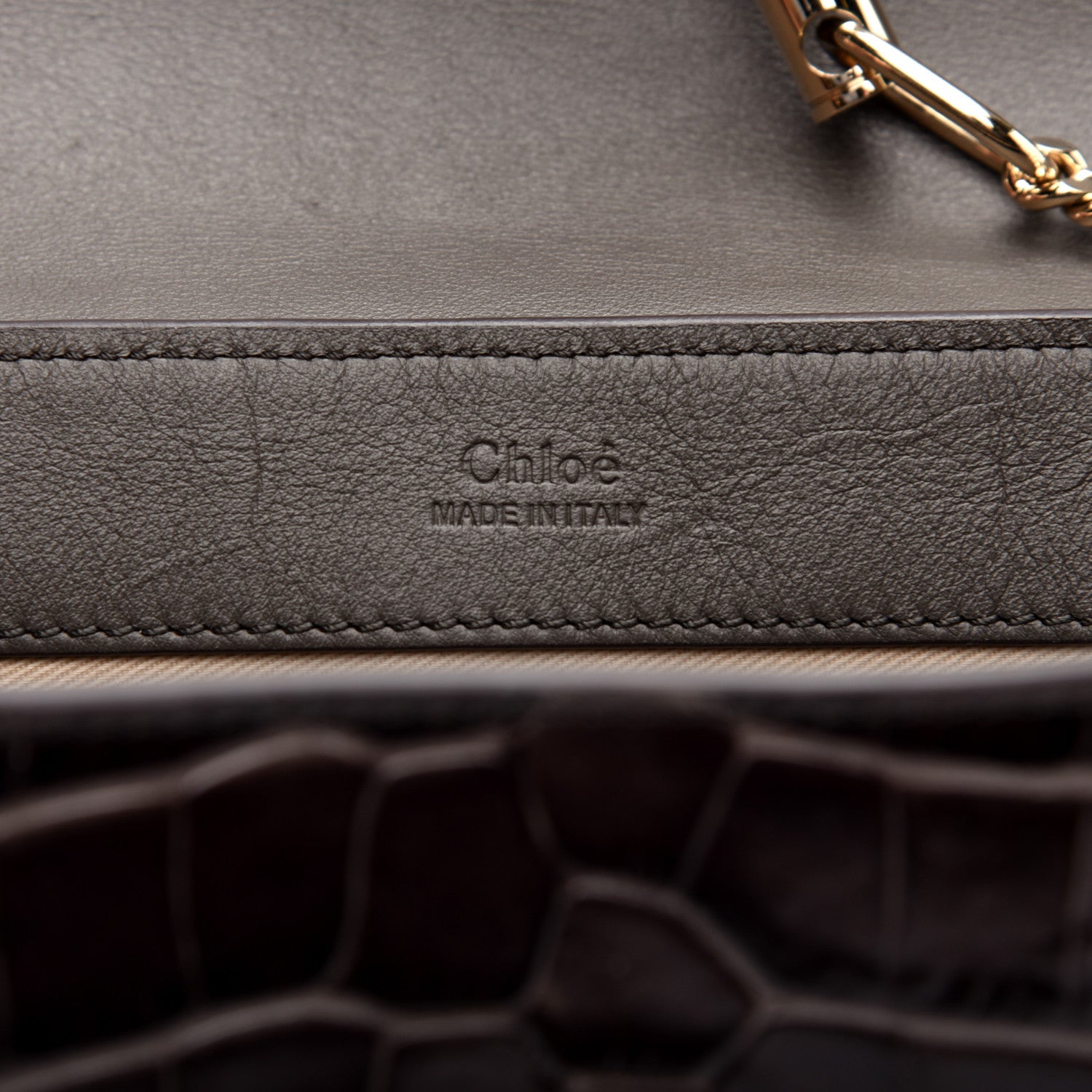 Chloe Calfskin Crocodile Embossed Small Faye Day Shoulder Bag Profound Brown 8 of 10
