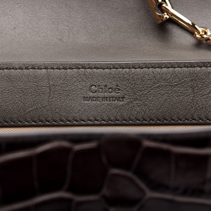 Chloe Calfskin Crocodile Embossed Small Faye Day Shoulder Bag Profound Brown 8 of 10