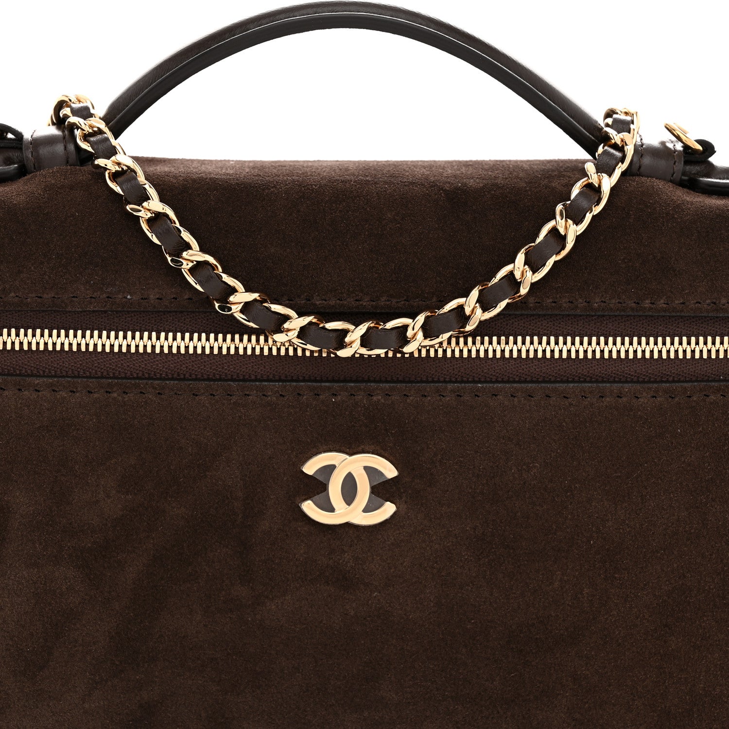 Chanel Suede Calfskin Large Top Handle Slim Vanity With Chain Dark Brown 8 of 11