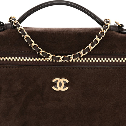 Chanel Suede Calfskin Large Top Handle Slim Vanity With Chain Dark Brown 8 of 11