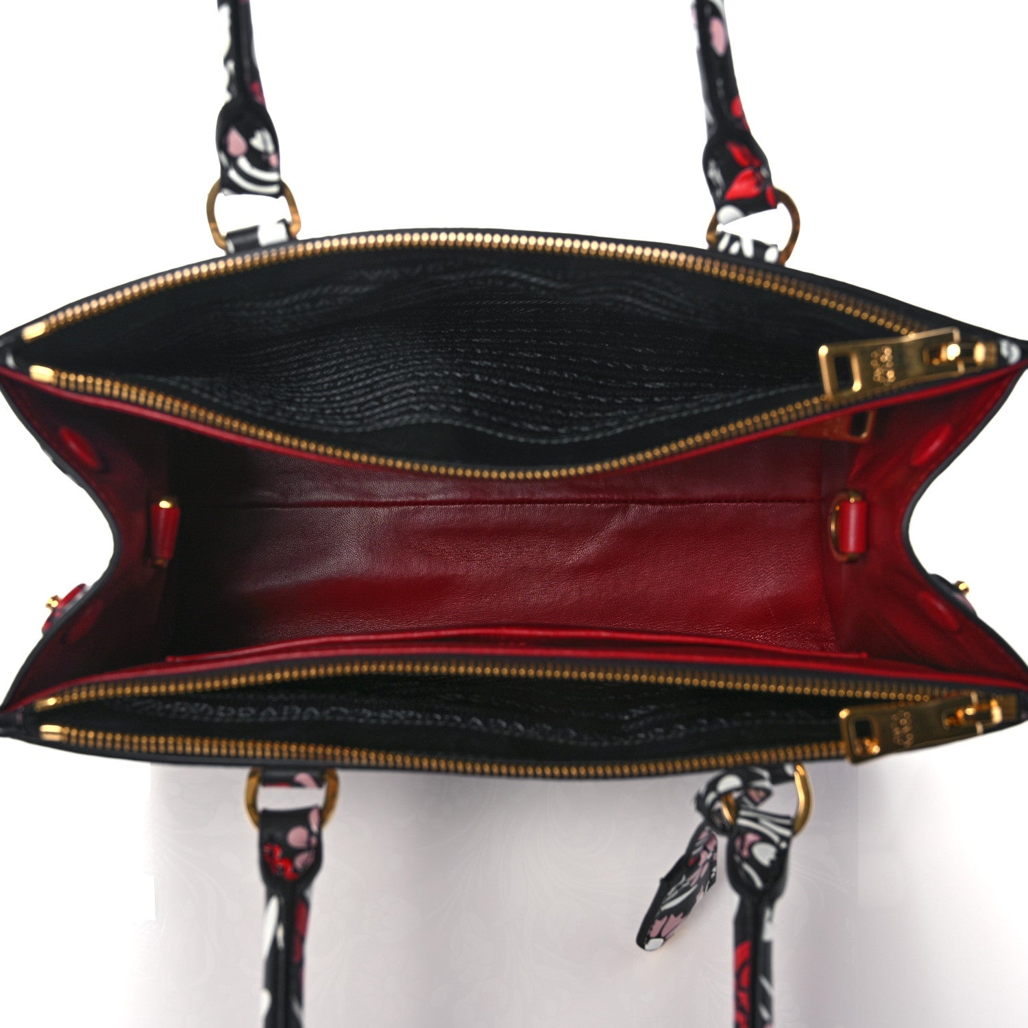 Prada Calfskin Floreale Medium Galleria Double Zip Tote Black Fuoco 4 of 9