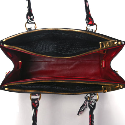 Prada Calfskin Floreale Medium Galleria Double Zip Tote Black Fuoco 4 of 9