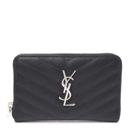 Saint Laurent Grain De Poudre Matelasse Chevron Monogram Zip Around Wallet Black 1 of 6