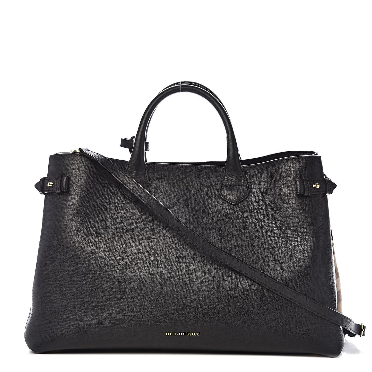 Grainy Calfskin House Check Large Banner Tote Black