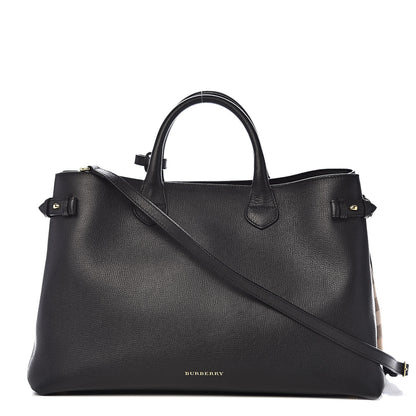 Burberry Grainy Calfskin House Check Large Banner Tote Black 1 of 18