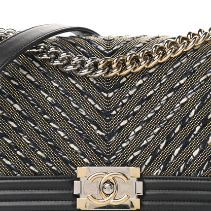 Chanel Calfskin Tweed Chain Chevron Boy Flap Black 8 of 15