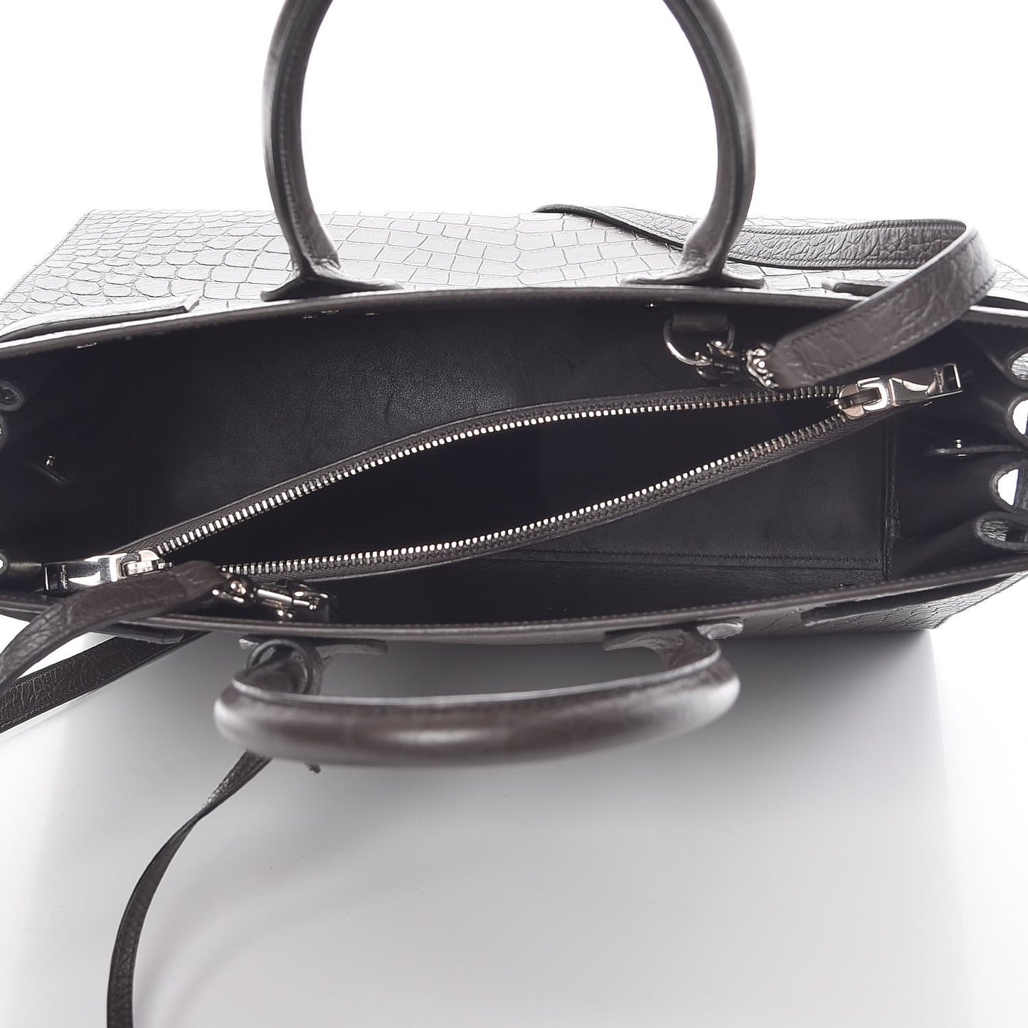 Calfskin Crocodile Embossed Small Sac De Jour Coal