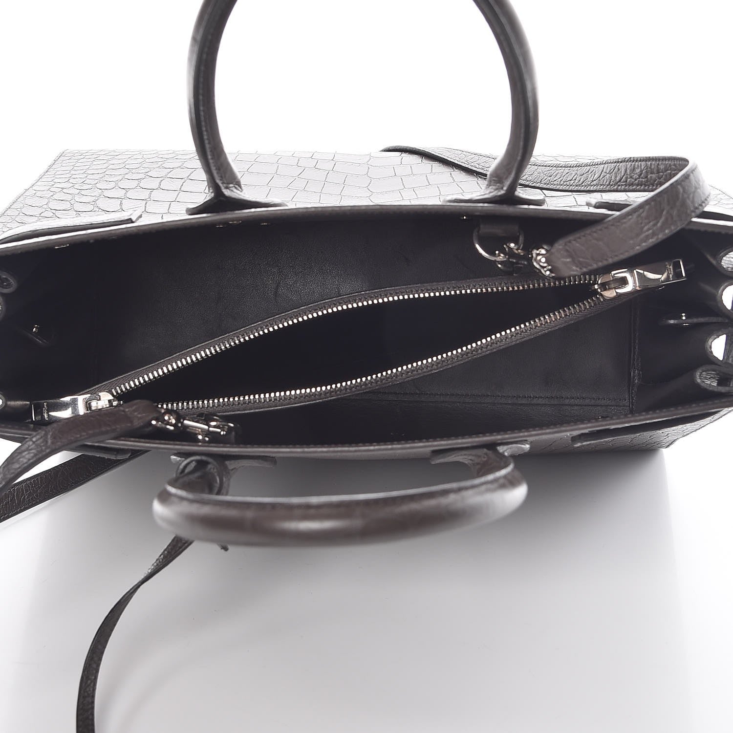 Saint Laurent Calfskin Crocodile Embossed Small Sac De Jour Coal 6 of 10