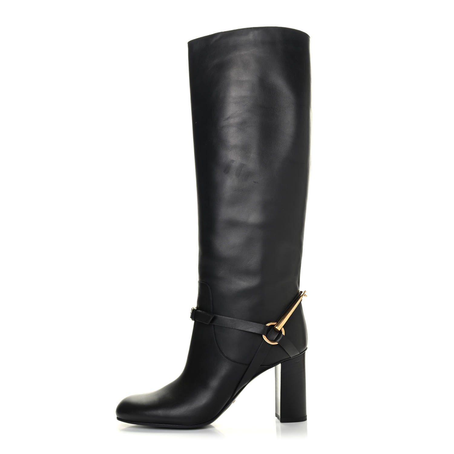 Gucci Calfskin Tess Horsebit Tall Boots 39.5 Black 1 of 4