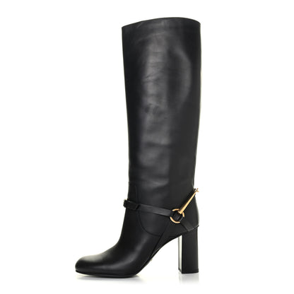 Gucci Calfskin Tess Horsebit Tall Boots 39.5 Black 1 of 4
