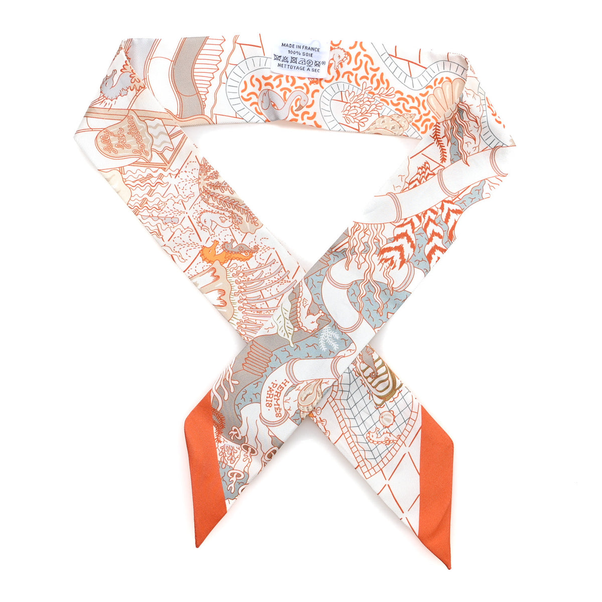 Hermes Silk Splash Park Twilly Blanc Orange Vert De Gris 1 of 3