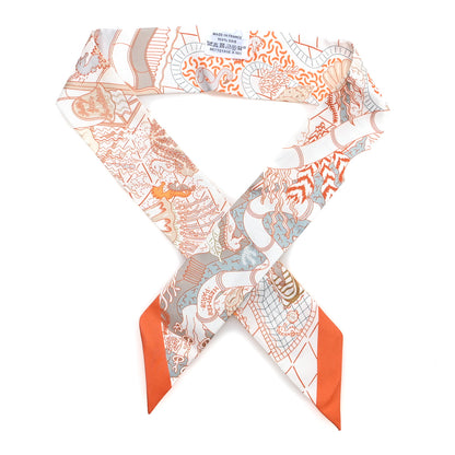 Hermes Silk Splash Park Twilly Blanc Orange Vert De Gris 1 of 3