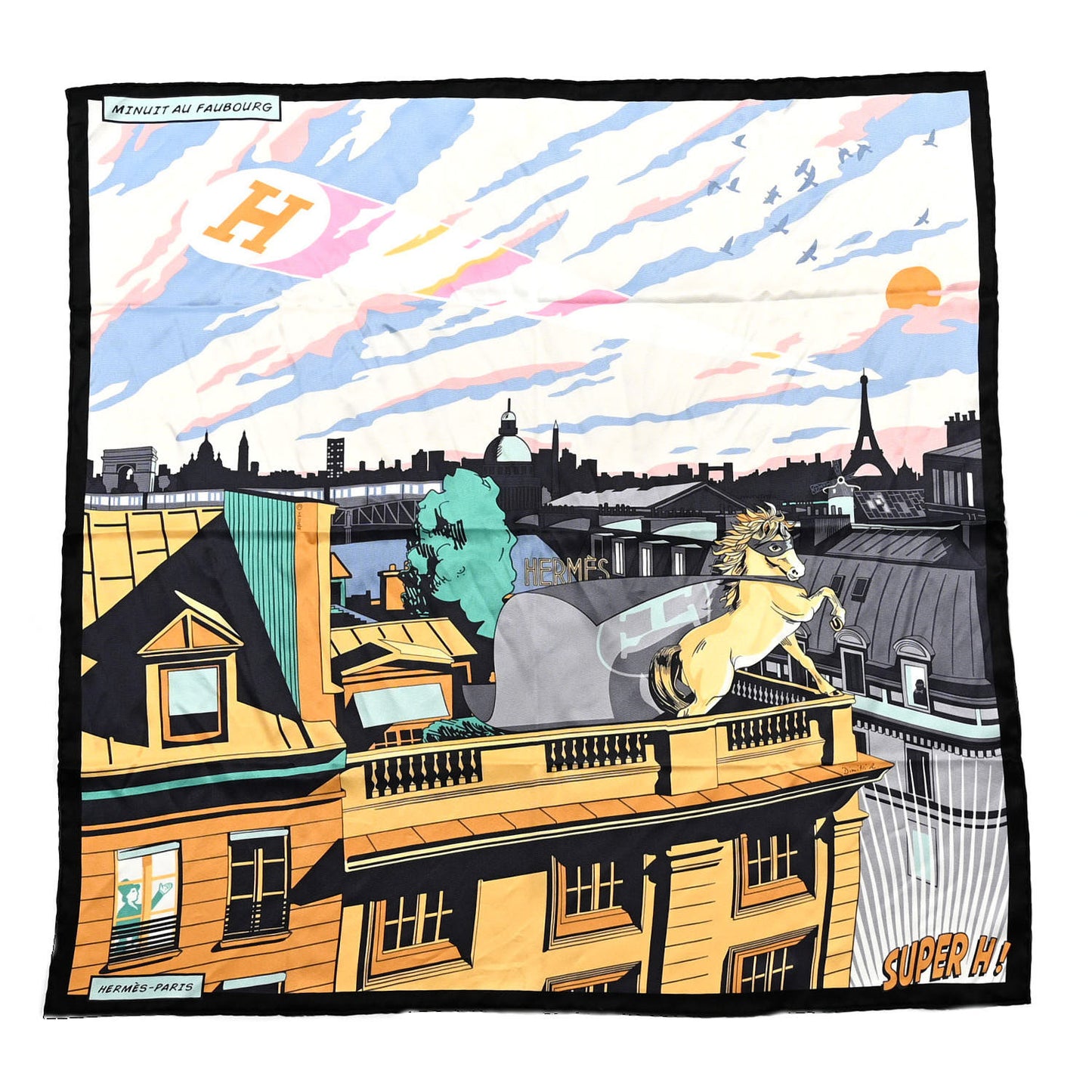 Silk Minuit Au Faubourg Scarf 70 Black Beige Dore Vert