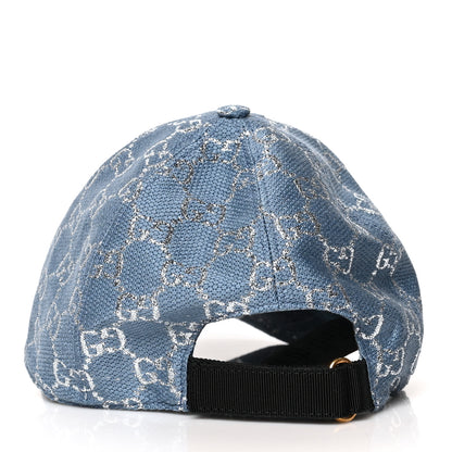 Gucci Canvas Lame GG Monogram Rush Baseball Hat XL Blue Silver 6 of 9