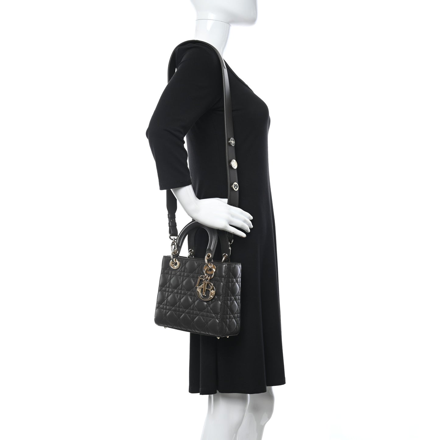 Lambskin Cannage Small Lucky Badges My Lady Dior Dark Grey
