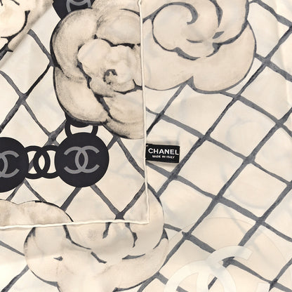 Chanel Silk Camellia CC Square Scarf Ivory 3 of 3