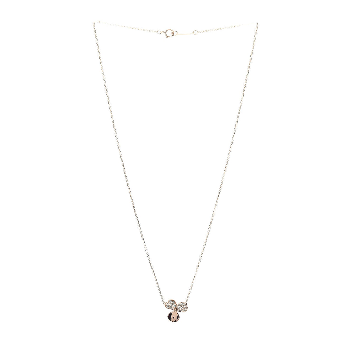 18K Rose Gold Diamond Paper Flowers Pendant Necklace