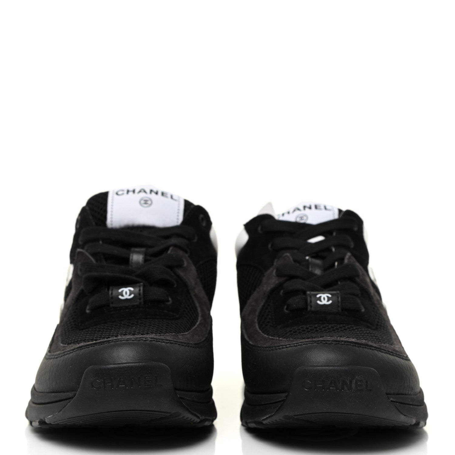 Chanel Fabric Calfskin Suede CC Sneakers 38 Black White 2 of 11