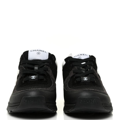 Chanel Fabric Calfskin Suede CC Sneakers 38 Black White 2 of 11