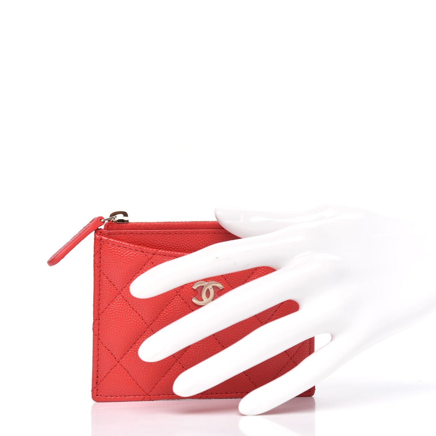 Caviar Quilted CC Zip Card Holder Red