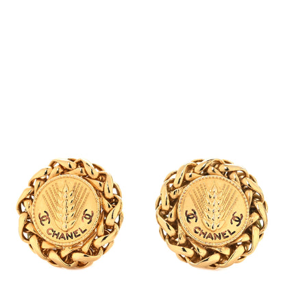 Chanel Metal Round CC Wheat Clip On Earrings Gold 1 of 5