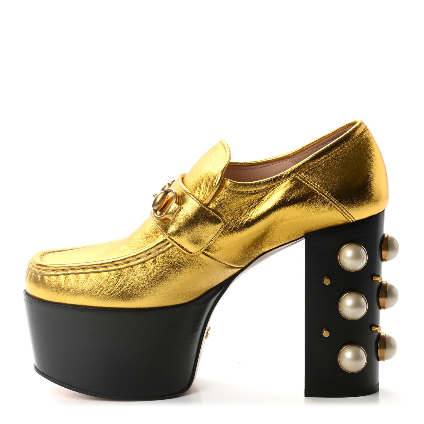 Malaga Kid Pearl Studded Vegas Platform Loafers 38.5 Black Gold