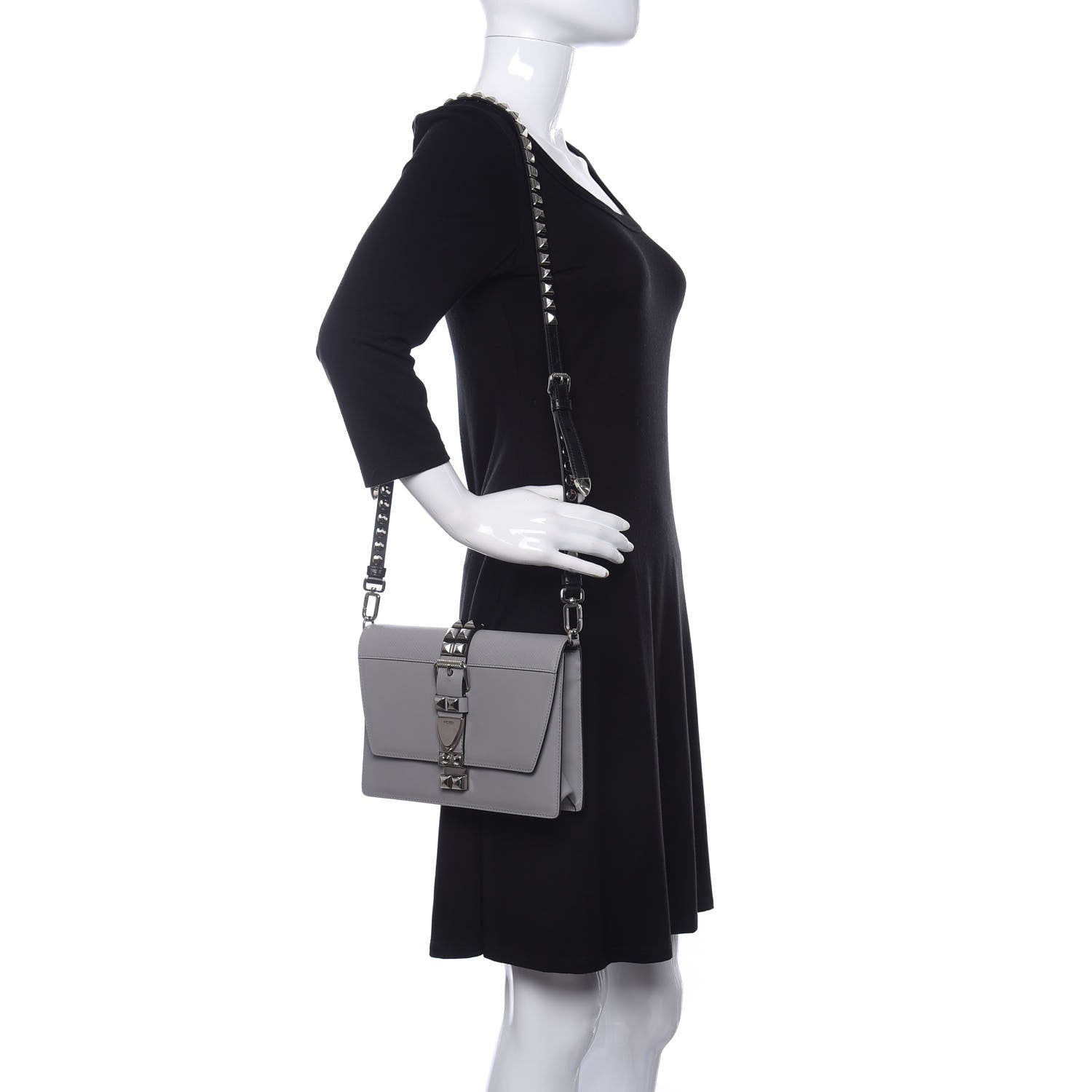 Prada Saffiano City Calfskin Studded Large Elektra Shoulder Bag Nube 2 of 10