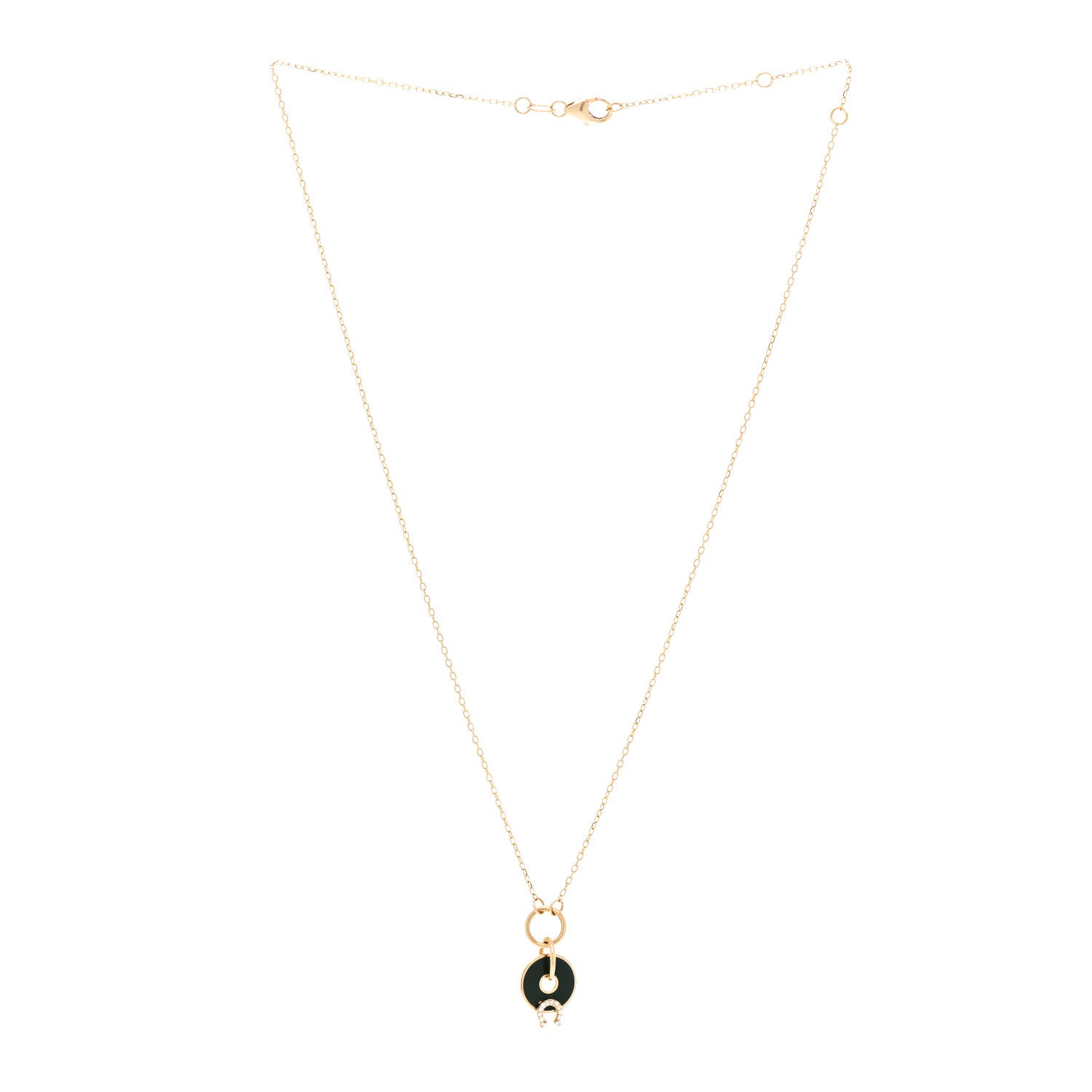 Foundrae 18K Yellow Gold Diamond Enamel Crescent Disk Charm Necklace Green 3 of 7