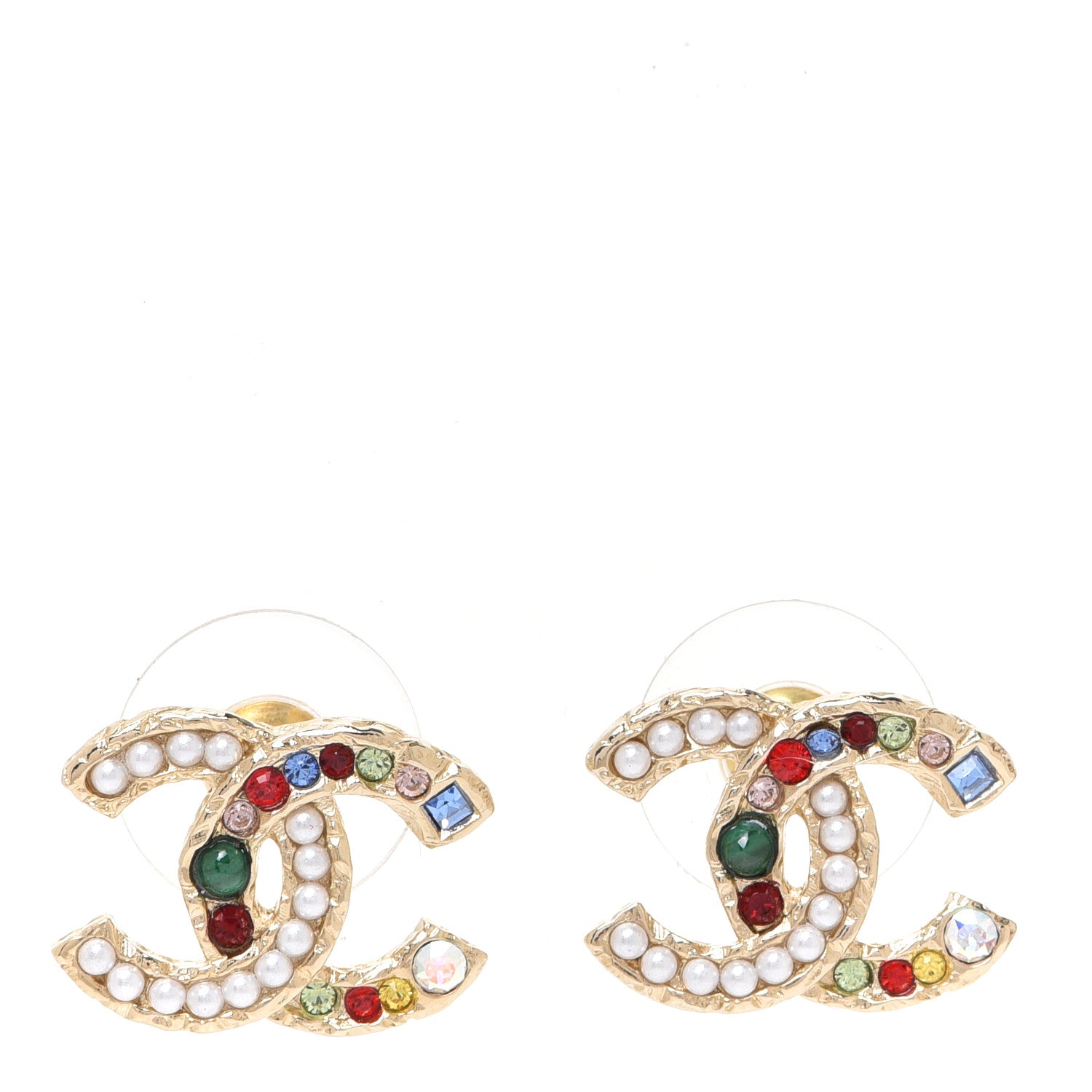 Chanel Pearl Crystal CC Earrings Gold Multicolor 1 of 5