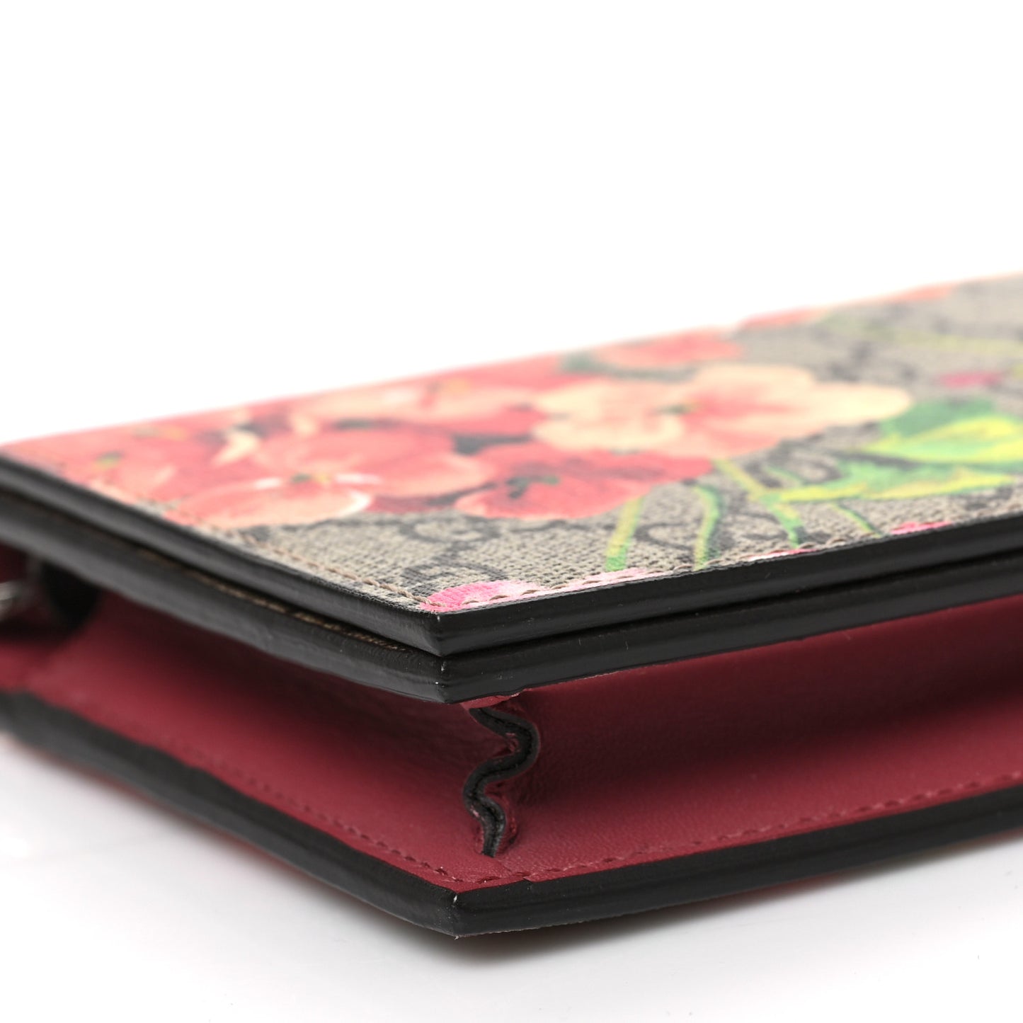 GG Supreme Monogram Blooms Chain Wallet Beige Multicolor Dry Rose