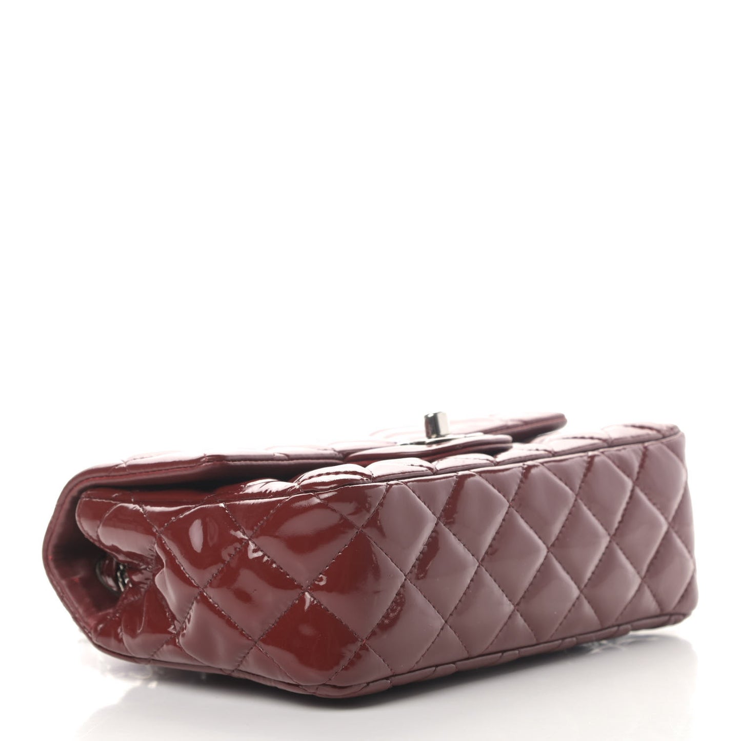 Patent Calfskin Quilted Mini Rectangular Flap Dark Red