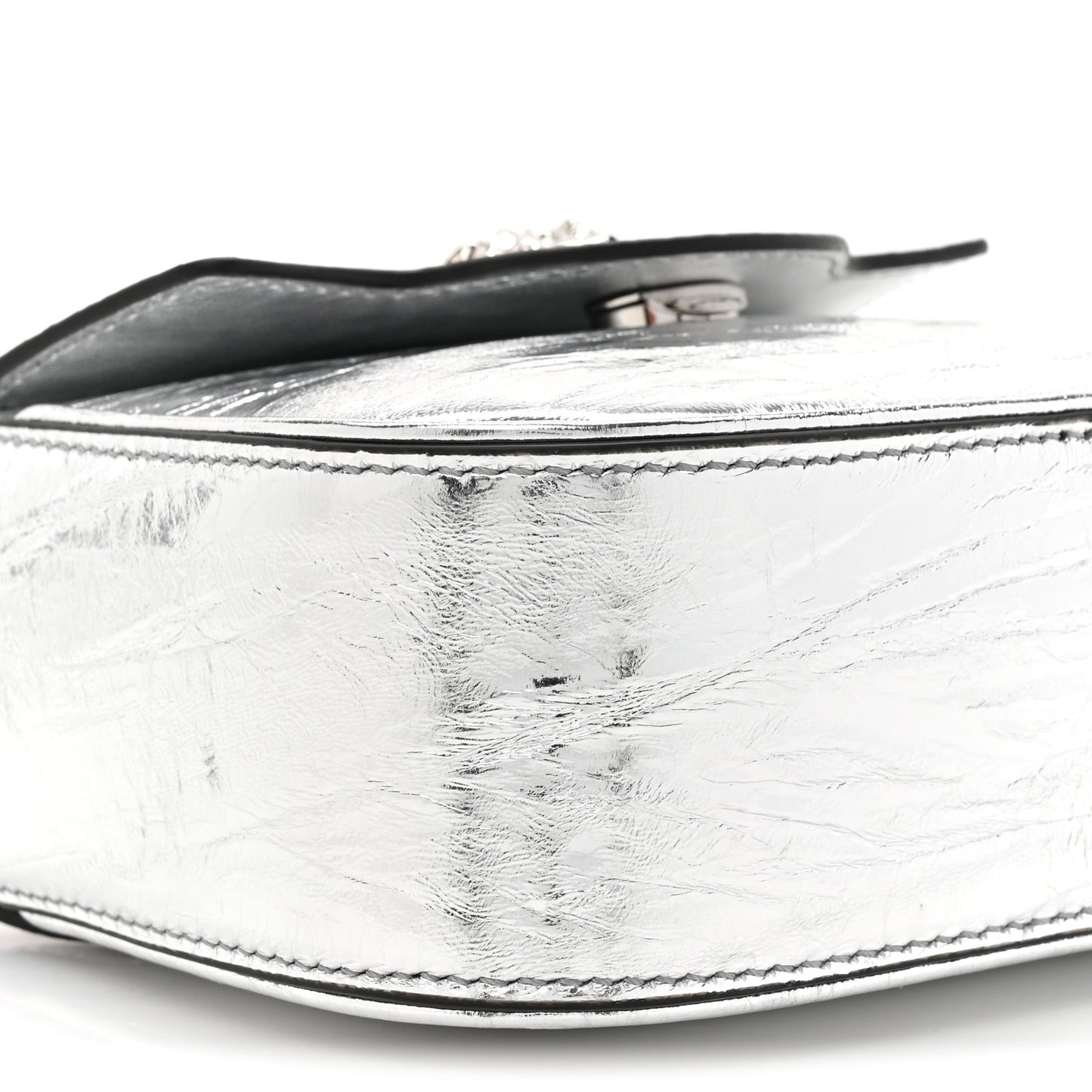 Metallic Crackled Lambskin Mini La Medusa Silver