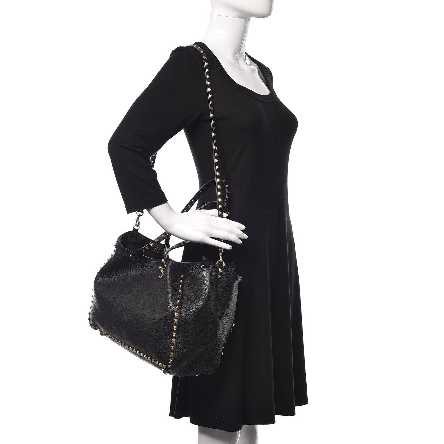 Alce Printed Calfskin Medium Rockstud Tote Black