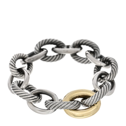 David Yurman Sterling Silver 14K Yellow Gold 17mm Large Oval Link Bracelet 1 of 3