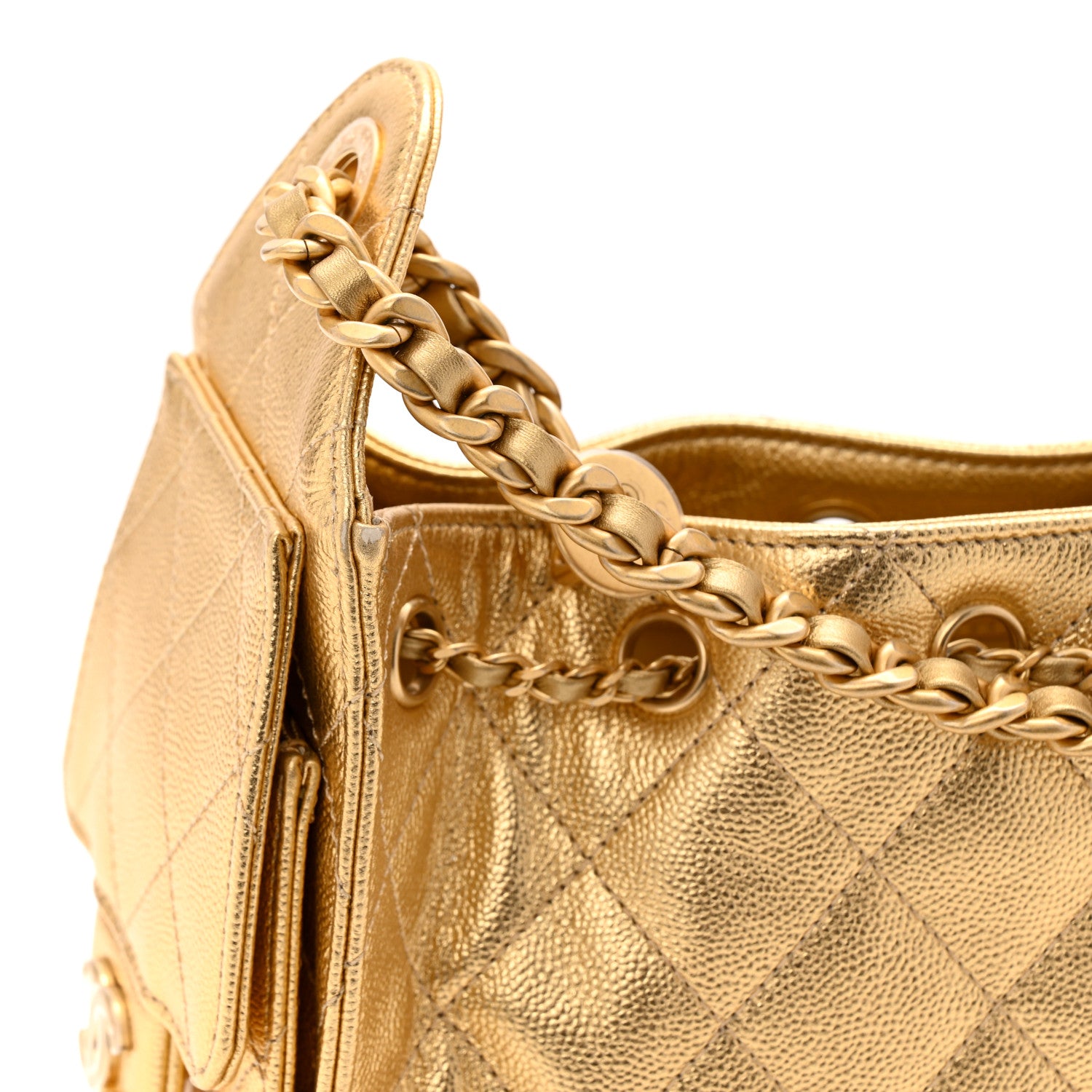Chanel Metallic Caviar Quilted Mini Chanel 25 Handbag Gold 11 of 12