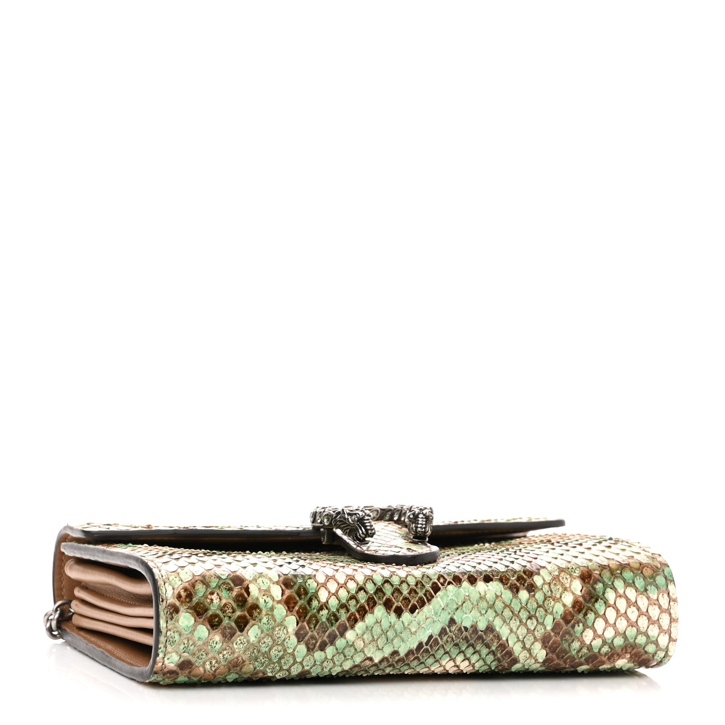 Snakeskin Crystal Mini Dionysus Chain Wallet Mint Beige