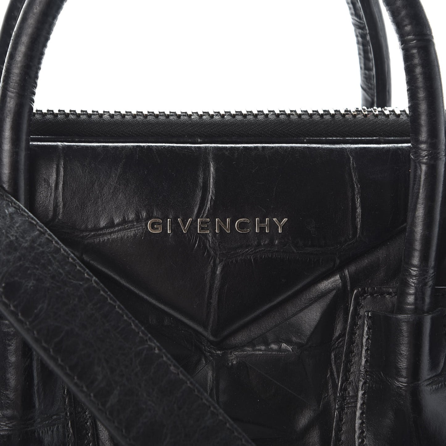 Calfskin Crocodile Embossed Medium Antigona Black