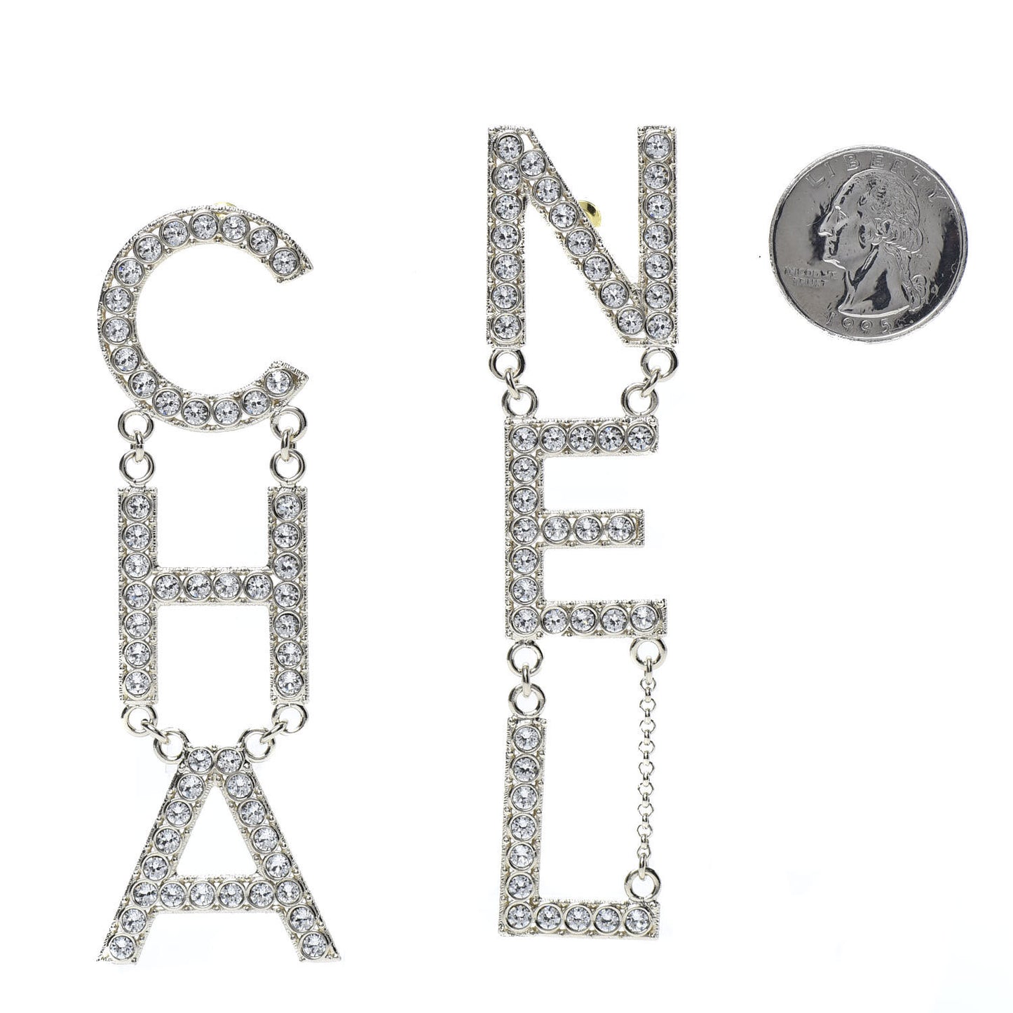Crystal Cha-Nel Logo Drop Earrings Gold